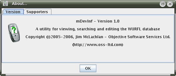 The About... dialog showing the version and author info