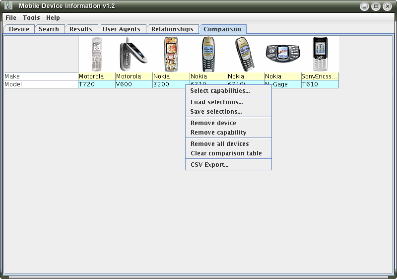 Comparison tab pop-up