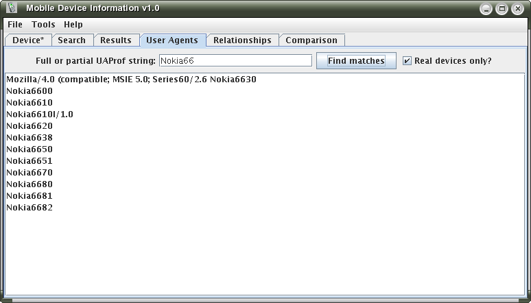 Nokia66 User Agent substring matches