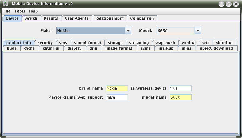 Device page for the Nokia 6650